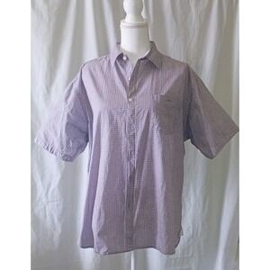 Moda Campia Mens Purple Geometric Micro Print Cotton Short Sleeve Button Down L